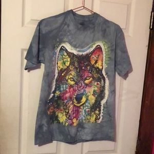 Wolf Print Tie Dye Multicolor T-Shirt Mens Medium M Ellijay GA